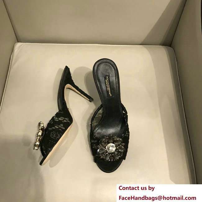 Dolce  &  Gabbana Heel 7cm Slippers Black In Lace With Crystals 2018